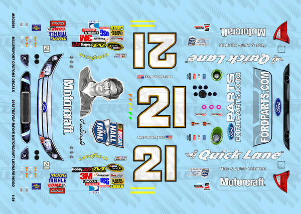 Millersport Customs 2012 Trevor Bayne Motorcraft Leonard Wood Tribute Ford Fusion 1/24 Decal Set