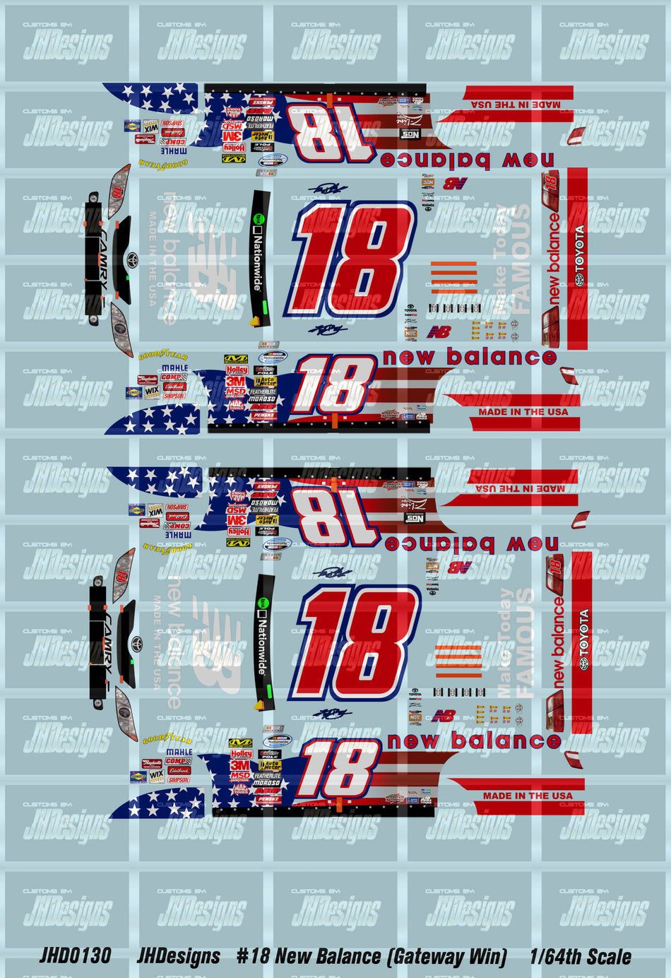 JH Designs Kyle Busch 2009 NWS #18 New Balance (Gateway Win) 1:64 Racecar Decal Set