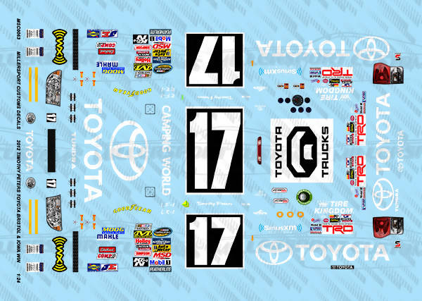 Millersport Customs 2012 Timothy Peters Toyota Bristol & Iowa Wins Toyota Tundra 1/24 Decal Set