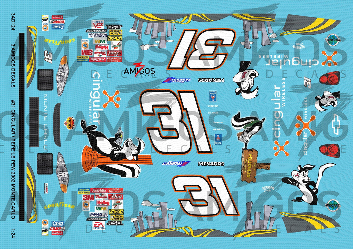 3 Amigos Decals #31 Cingular Pepe Le Pew 2002 Chevy Monte Carlo 1:24 D ...