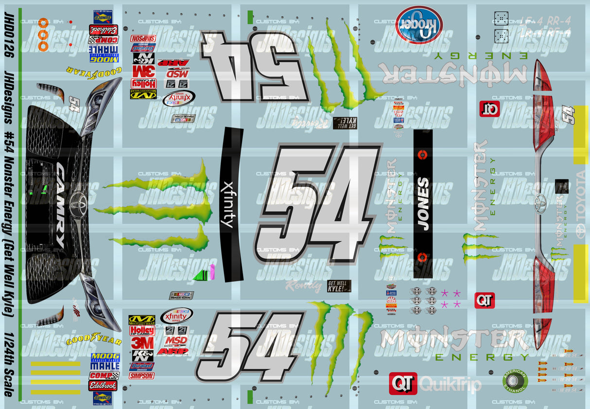 JH Designs Erik Jones 2015 NXS #54 Monster Energy - Get Well Kyle (Atlanta) 1:24 Racecar Decal Set