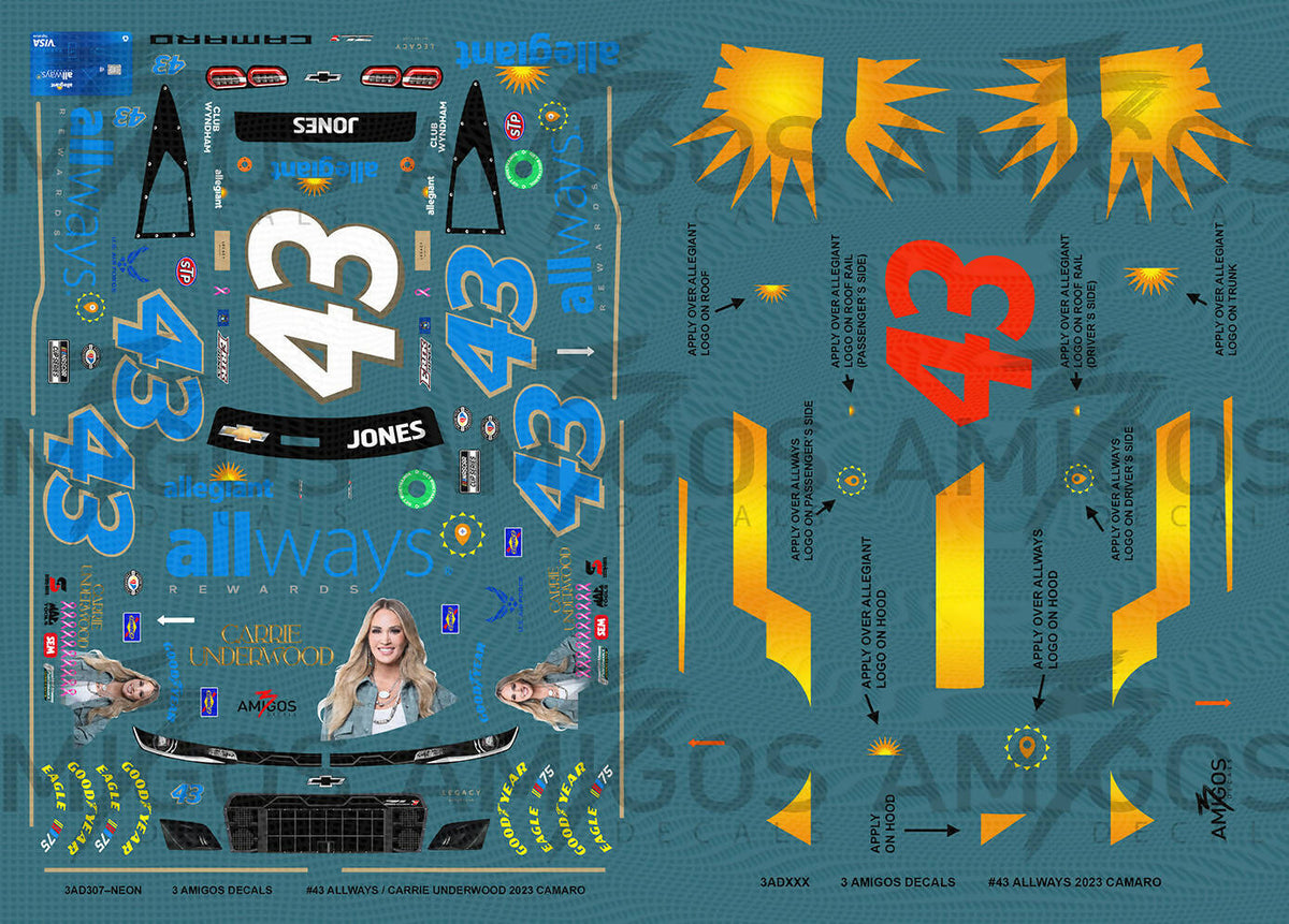 3 Amigos Decals #43 ALLWAYS / CARRIE UNDERWOOD 2023 CAMARO Decal Set 1 ...