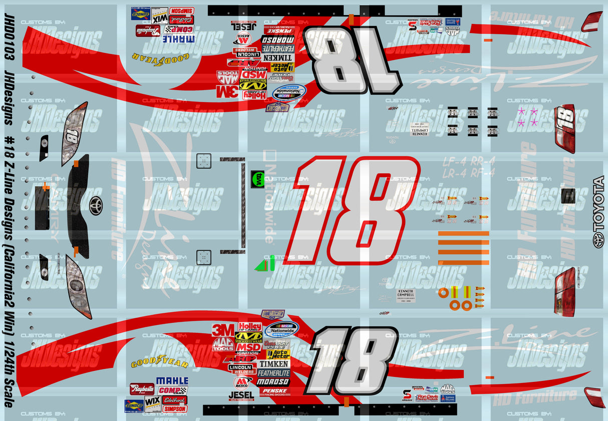 JH Designs Kyle Busch 2008 NWS #18 Z-Line Designs (California Race Win) 1:24 Racecar Decal Set