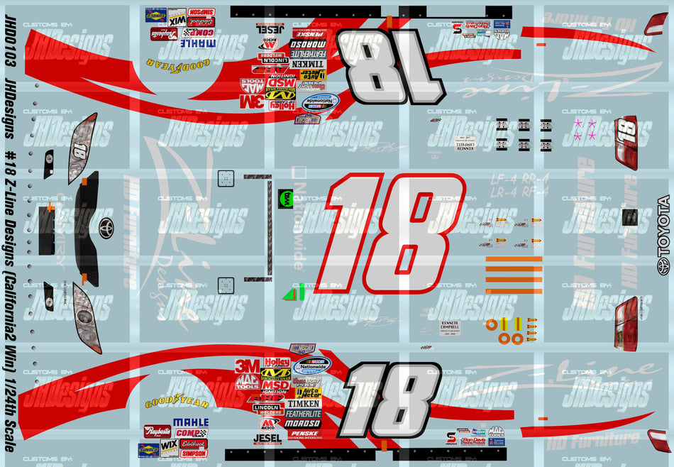 JH Designs Kyle Busch 2008 NWS #18 Z-Line Designs (California Race Win) 1:24 Racecar Decal Set