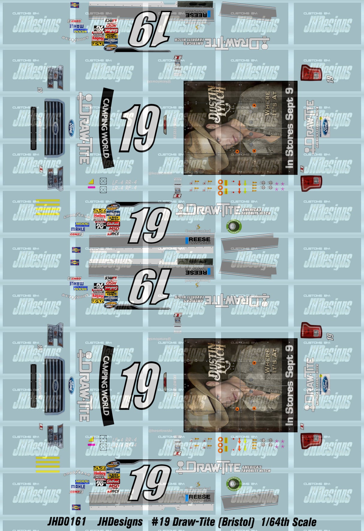 JH Designs Brad Keselowski 2014 CWTS #19 Draw-Tite - Dustin Lynch (Bristol) 1:64 Racecar Decal Set