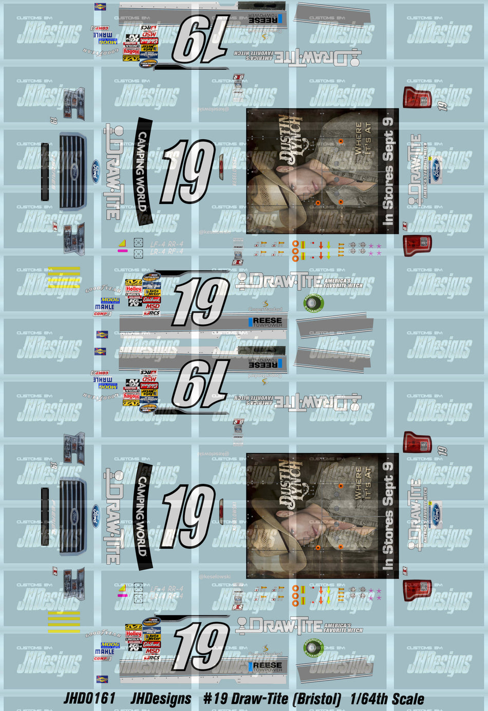 JH Designs Brad Keselowski 2014 CWTS #19 Draw-Tite - Dustin Lynch (Bristol) 1:64 Racecar Decal Set