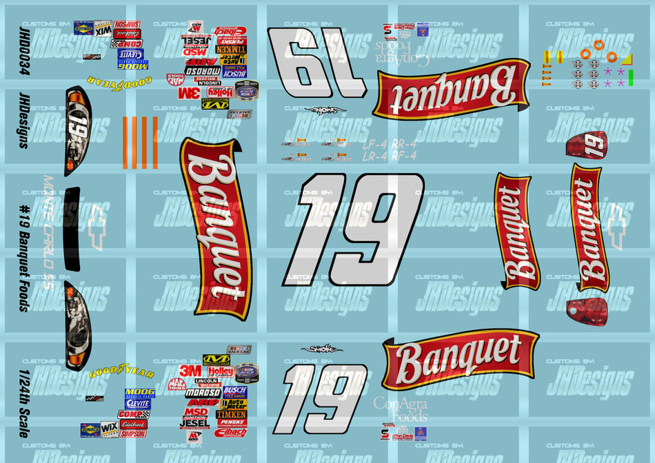 JH Designs Tony Stewart 2006 NBS #19 Banquet Foods 1:24 Racecar Decal Set