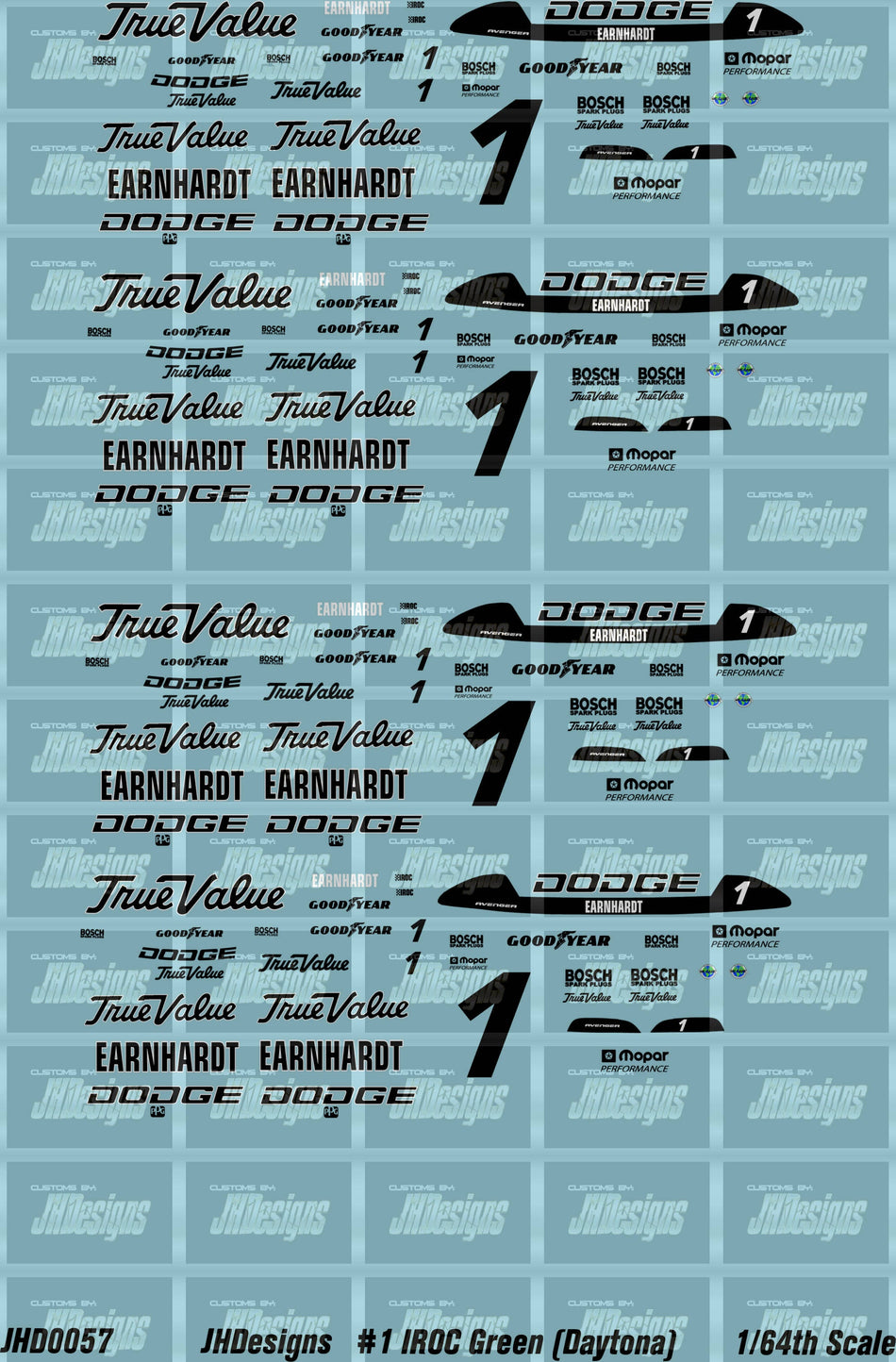 JH Designs Dale Earnhardt 1994 IROC #1 Green (Daytona) 1:64 Racecar Decal Set