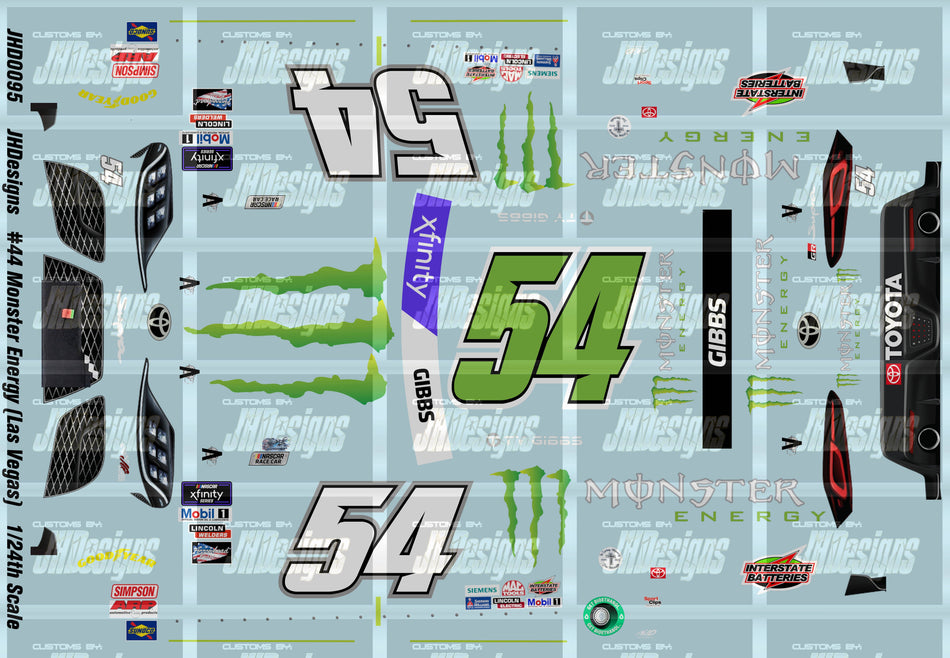 JH Designs Ty Gibbs 2022 XFINITY #54 Monster Energy (Las Vegas) 1:24 Racecar Decal Set