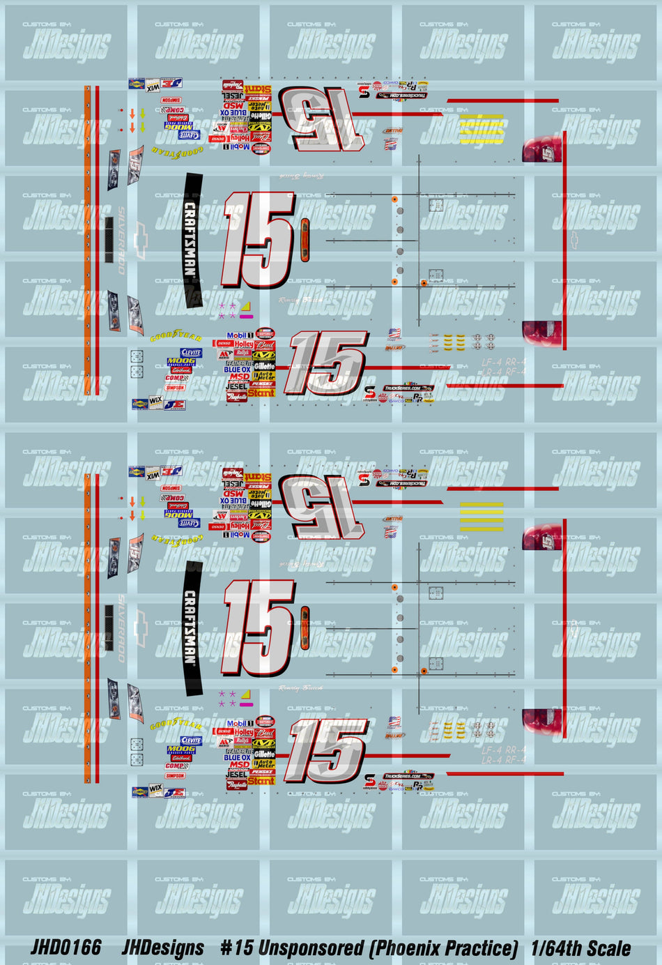 JH Designs Kyle Busch 2006 CTS #15 Unsponsored (Phoenix Practice) 1:64 Racecar Decal Set