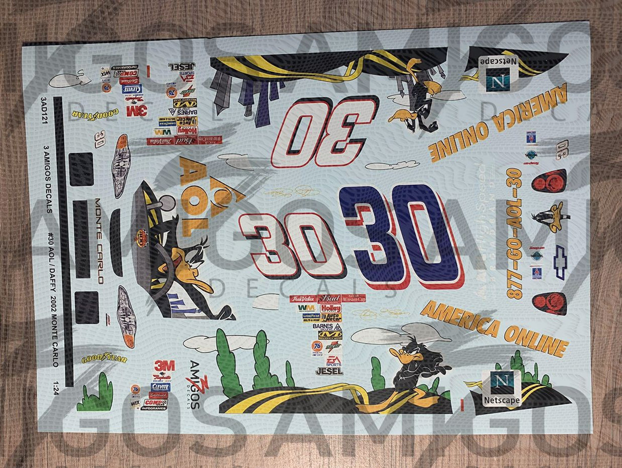 3 Amigos Decals #30 Jeff Green AOL Daffy Duck 2002 Monte Carlo 1:24 Decal Set - 2