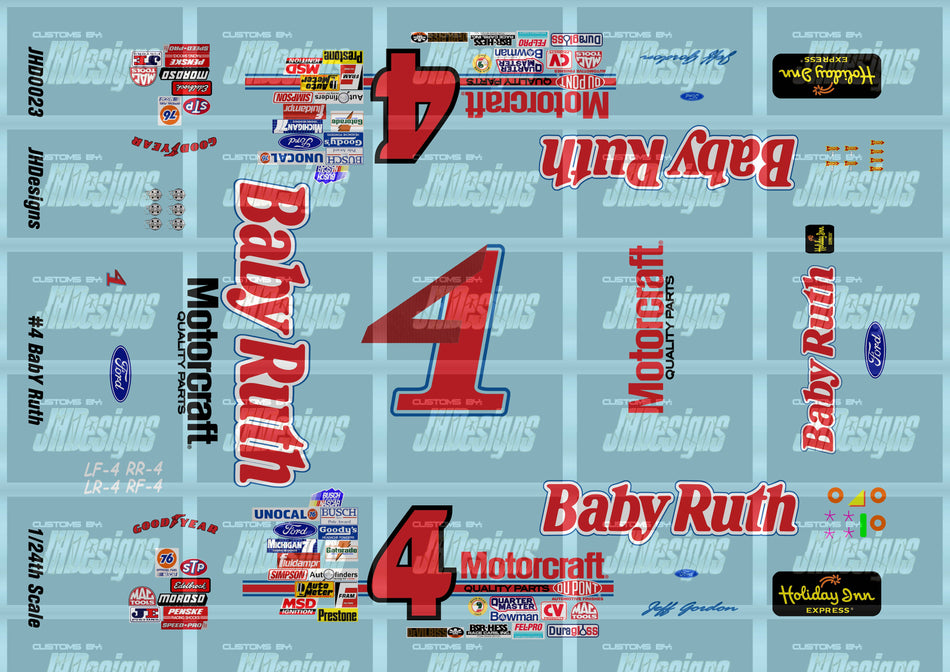 JH Designs Jeff Gordon 1992 NBS #4 Baby Ruth 1:24 Racecar Decal Set