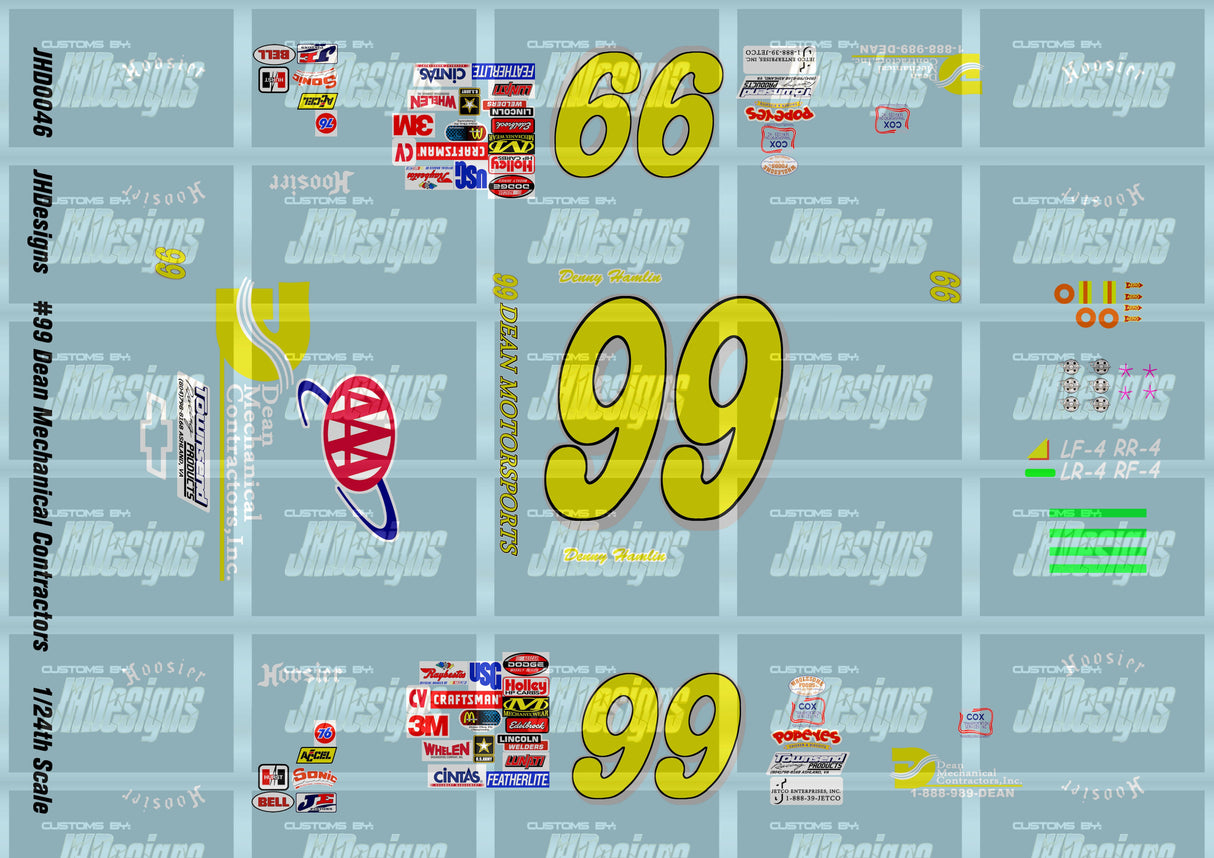 JH Designs Denny Hamlin 2003 LMS #99 Dean Mechanical Contractors 1:24 Racecar Decal Set