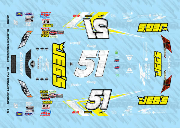 Millersport Customs 2014 Kyle Busch Jeg's Denny Hamlin Short Track Showdown Toyota Late Model 1/24 Decal Set