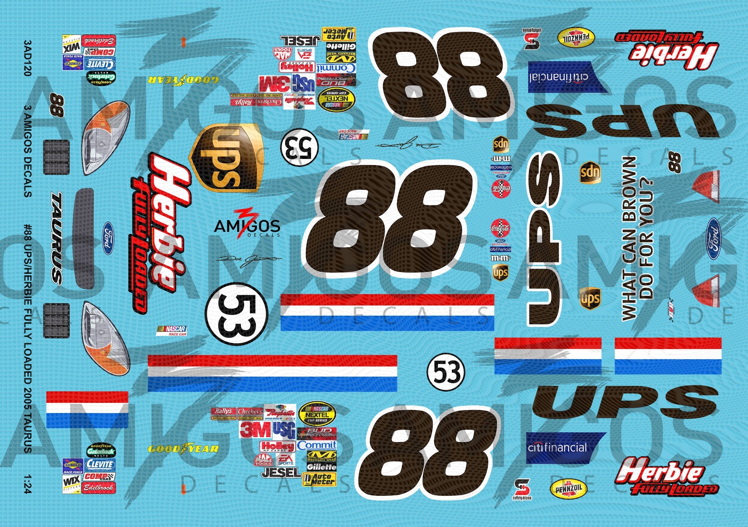 3 Amigos Decals #88 UPS Herbie Fully Loaded 2005 Taurus 1:24 Decal Set - 1