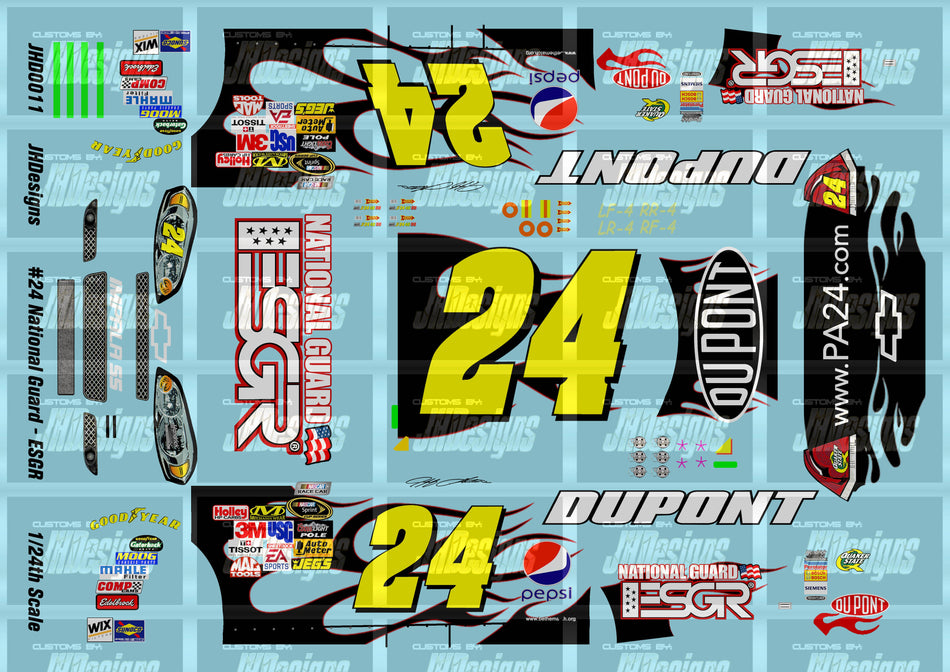 JH Designs Jeff Gordon 2009 CUP #24 National Guard - ESGR 1:24 Racecar Decal Set