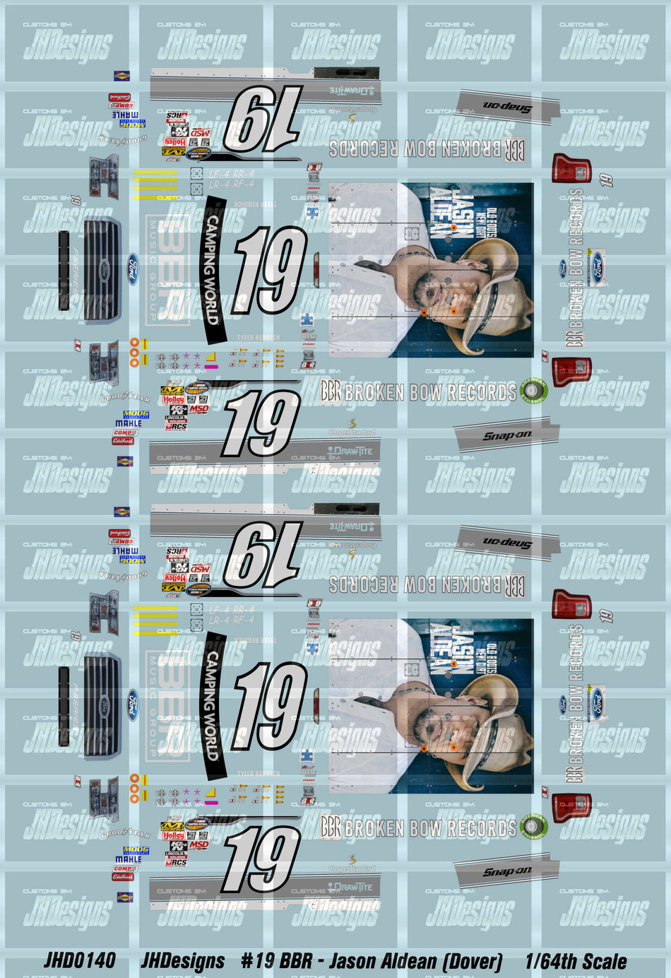 JH Designs Tyler Reddick 2015 CWTS #19 Broken Bow Records - Jason Aldean (Dover) 1:64 Racecar Decal Set