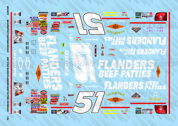 Millersport Customs 2007 Kyle Busch Flanders Beef Patties Chevy Silverado 1/24 Decal Set