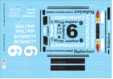 Retro Racing Design '84 Dale Earnhardt IROC Camaro Yellow #6 1/24 Decal Set