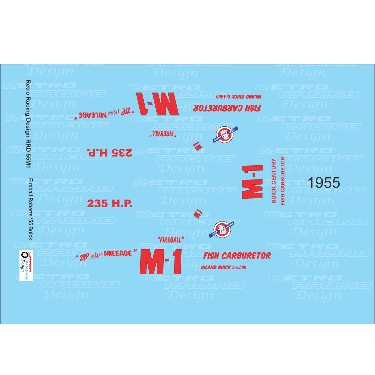 Retro Racing Design '55 Buick Fireball Roberts Daytona Beach Race 1/24 Scale Decal