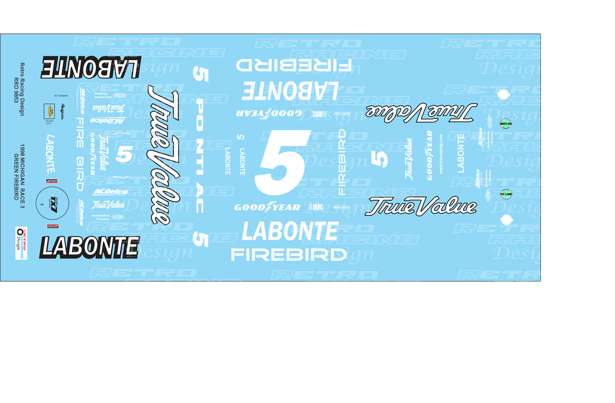 Retro Racing Design '98 Terry Labonte Green #5 OR #5 Hugger Orange Pontiac Firebird IROC Series 1/24 decal