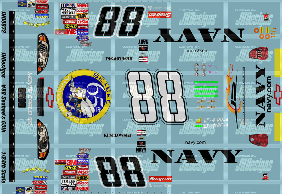 JH Designs Brad Keselowski 2007 NWS #88 US Navy SeaBees 65th Anniversary 1:24 Racecar Decal Set