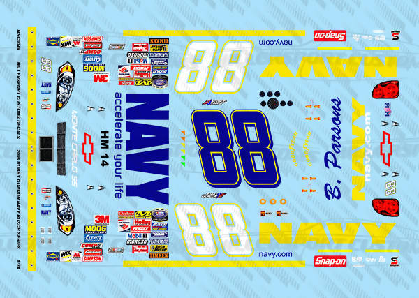 Millersport Customs 2006 Robby Gordon Navy Busch Series Chevy Monte Carlo SS 1/24 Decal Set