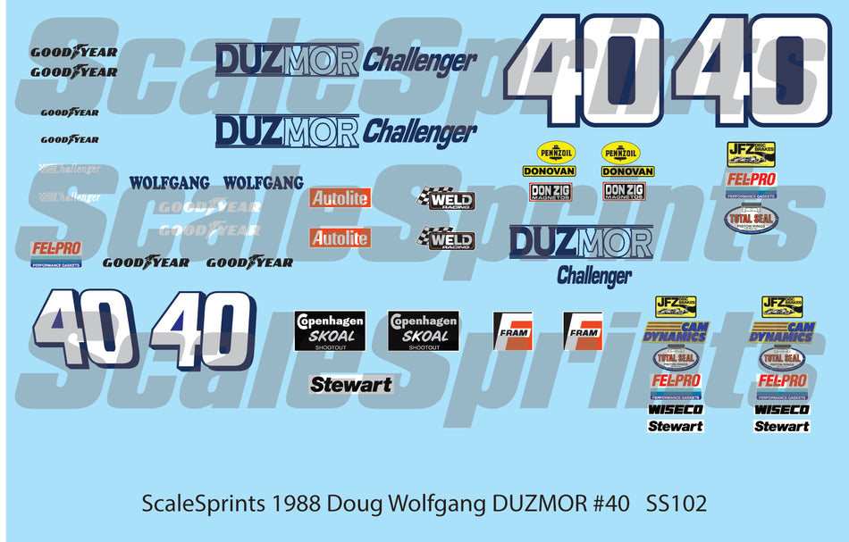 Scale Sprints 1988 Doug Wolfgang DUZMOR #40 Sprint Car 1/24 Decal Set