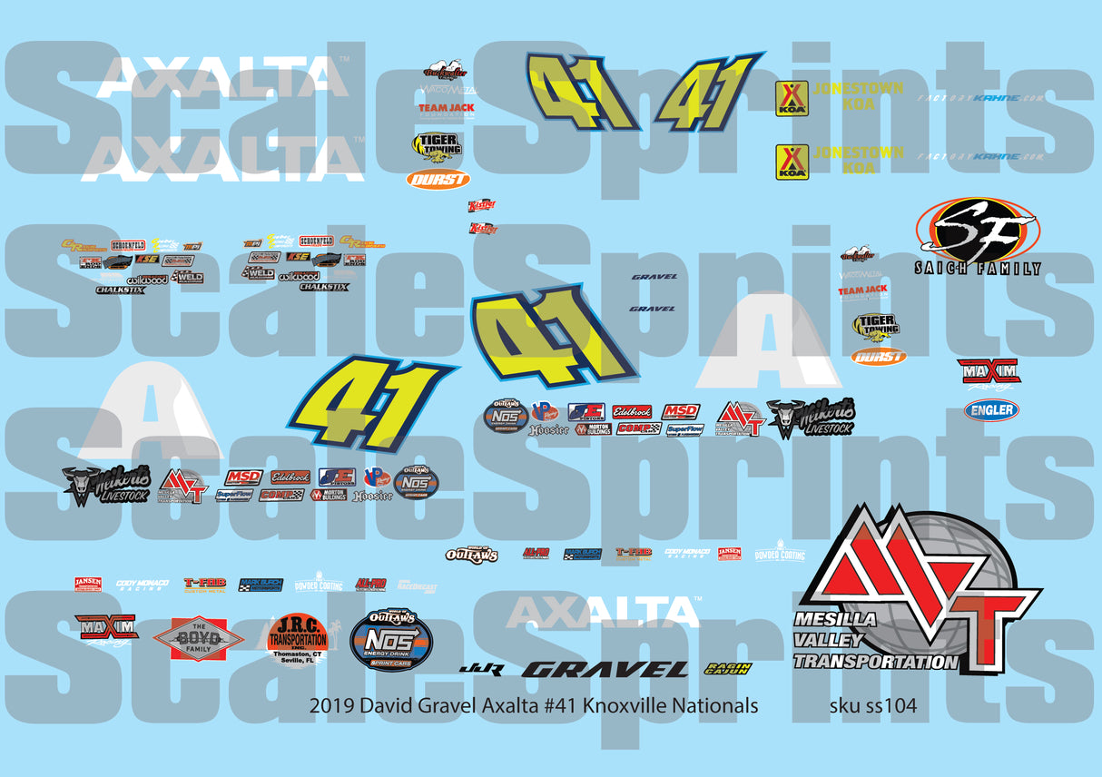 Scale Sprints 2019 David Gravel #41 Knoxville Nationals Sprint Car 1/24 Decal Set