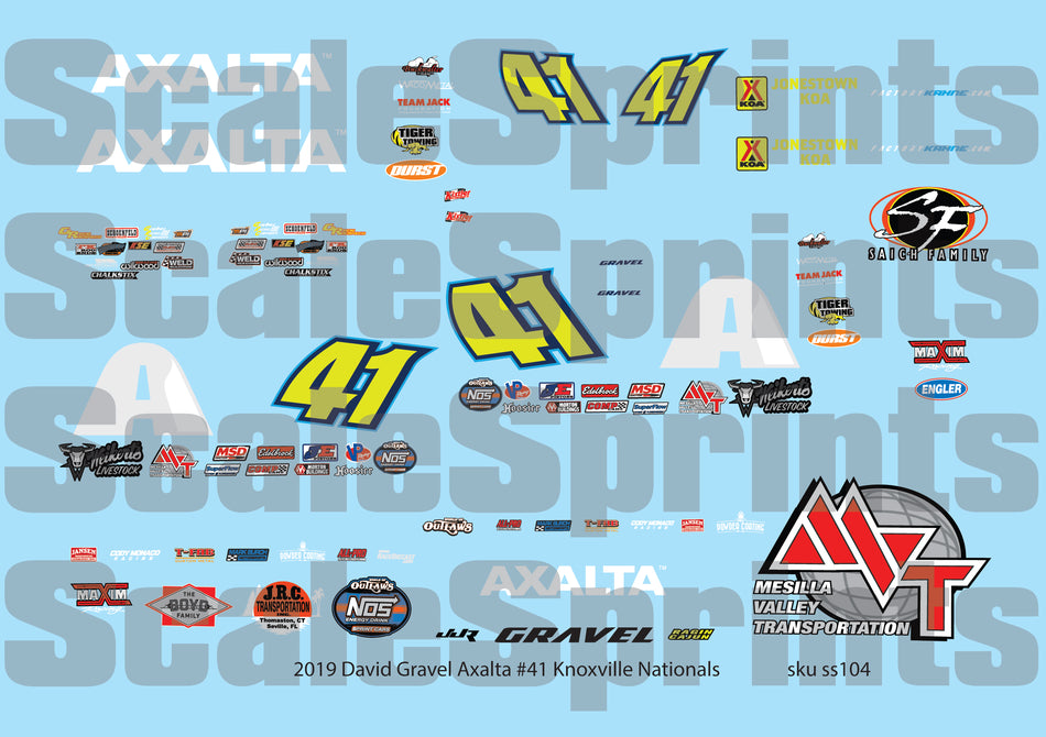 Scale Sprints 2019 David Gravel #41 Knoxville Nationals Sprint Car 1/24 Decal Set