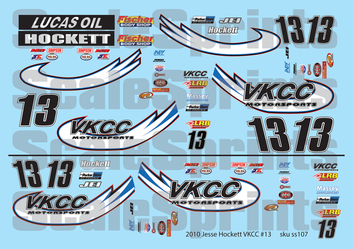 Scale Sprints 2010 Jesse Hockett VKCC #13 Winged and Non-Wing Sprint Car 1/24 Decal Set