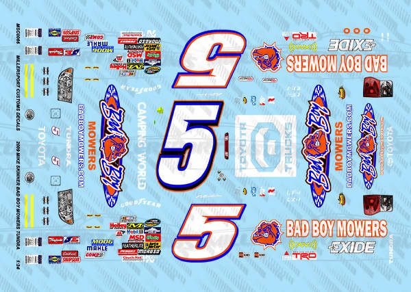 Millersport Customs 2009 Mike Skinner Bad Boy Mowers Toyota Tundra 1/24 Decal Set