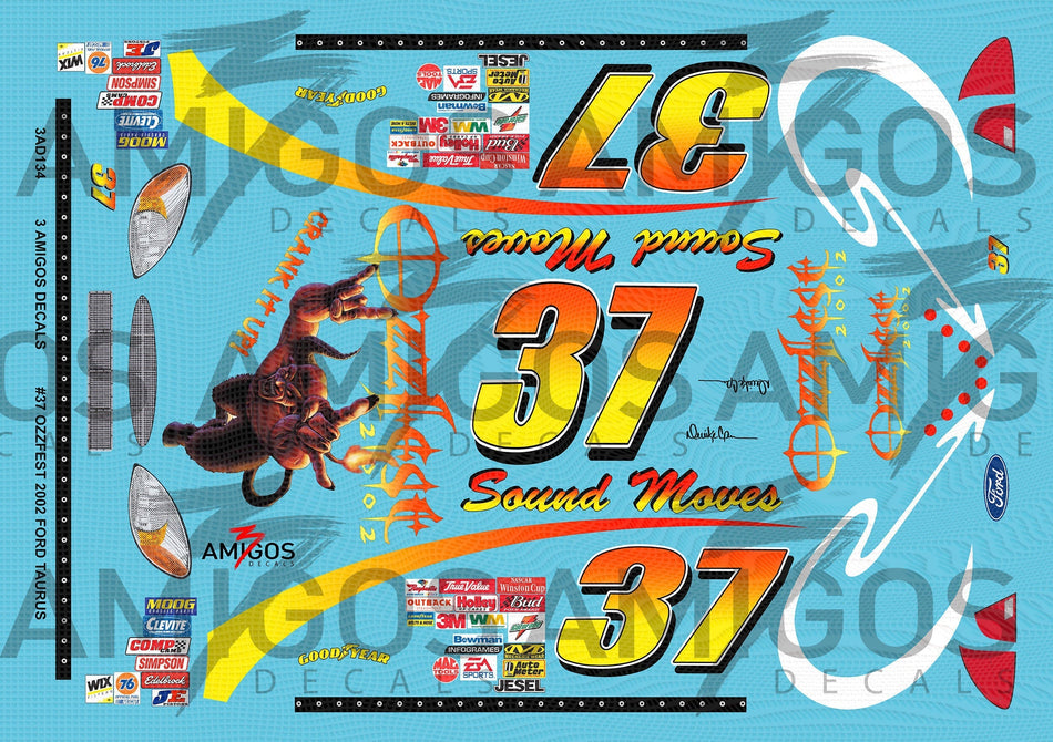 3 Amigos Decals #37 Derrike Cope Ozzfest 2002 Ford Taurus 1:24 Decal Set - 1