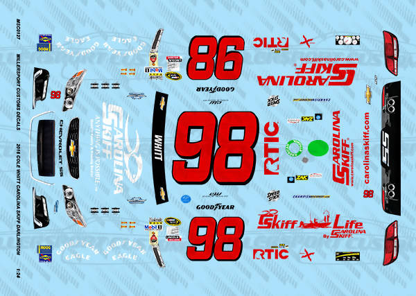 Millersport Customs 2016 Cole Whitt Carolina Skiff Darlington Chevy SS 1/24 Decal Set