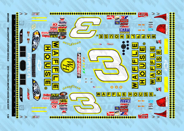 Millersport Customs 2010 Ty Dillon Waffle House K&N East Series Chevy Impala 1/24 Decal Set