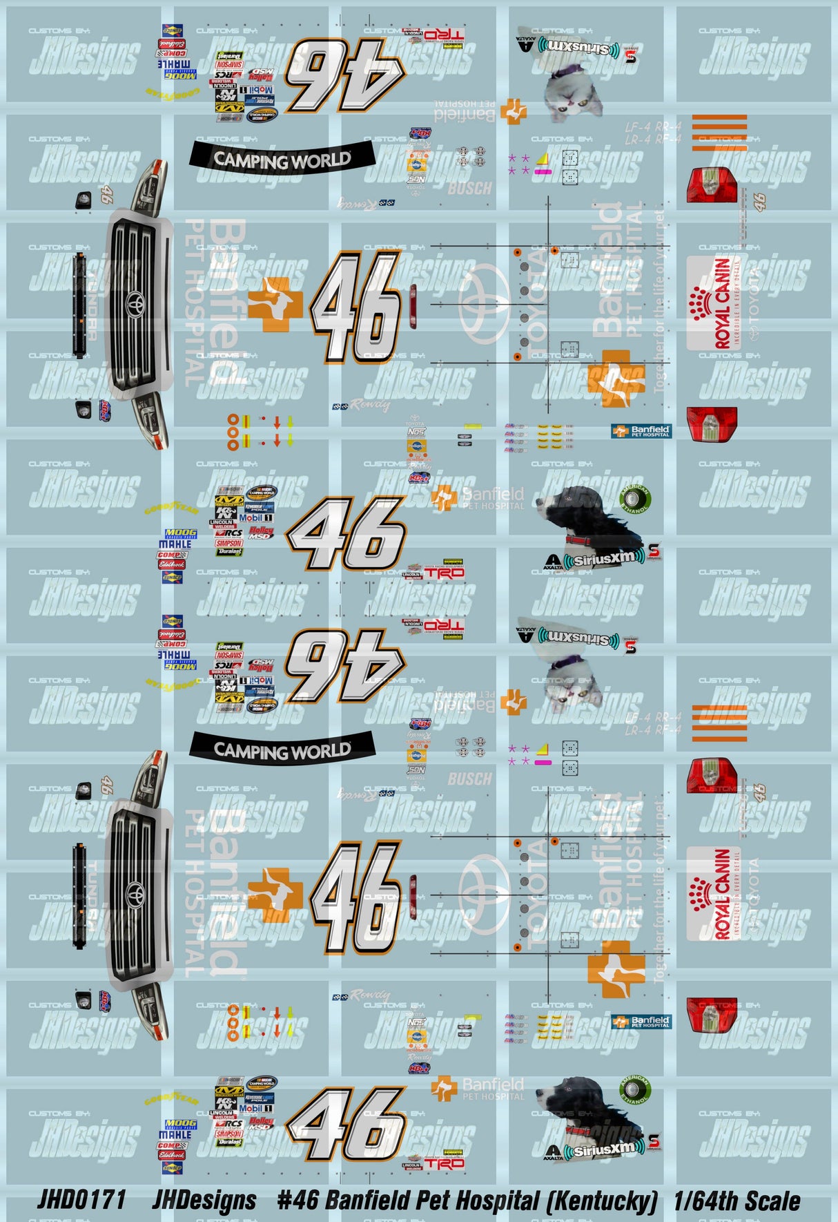 JH Designs Kyle Busch 2017 CWTS #46 Banfield Pet Hospital (Kentucky) 1:64 Racecar Decal Set