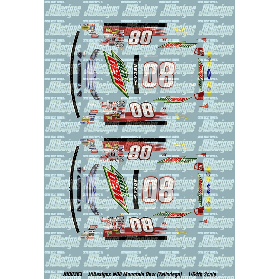 JH Designs Clay Campbell 2013 ARCA #08 Mountain Dew (Talldega) 1:64 Racecar Decal Set