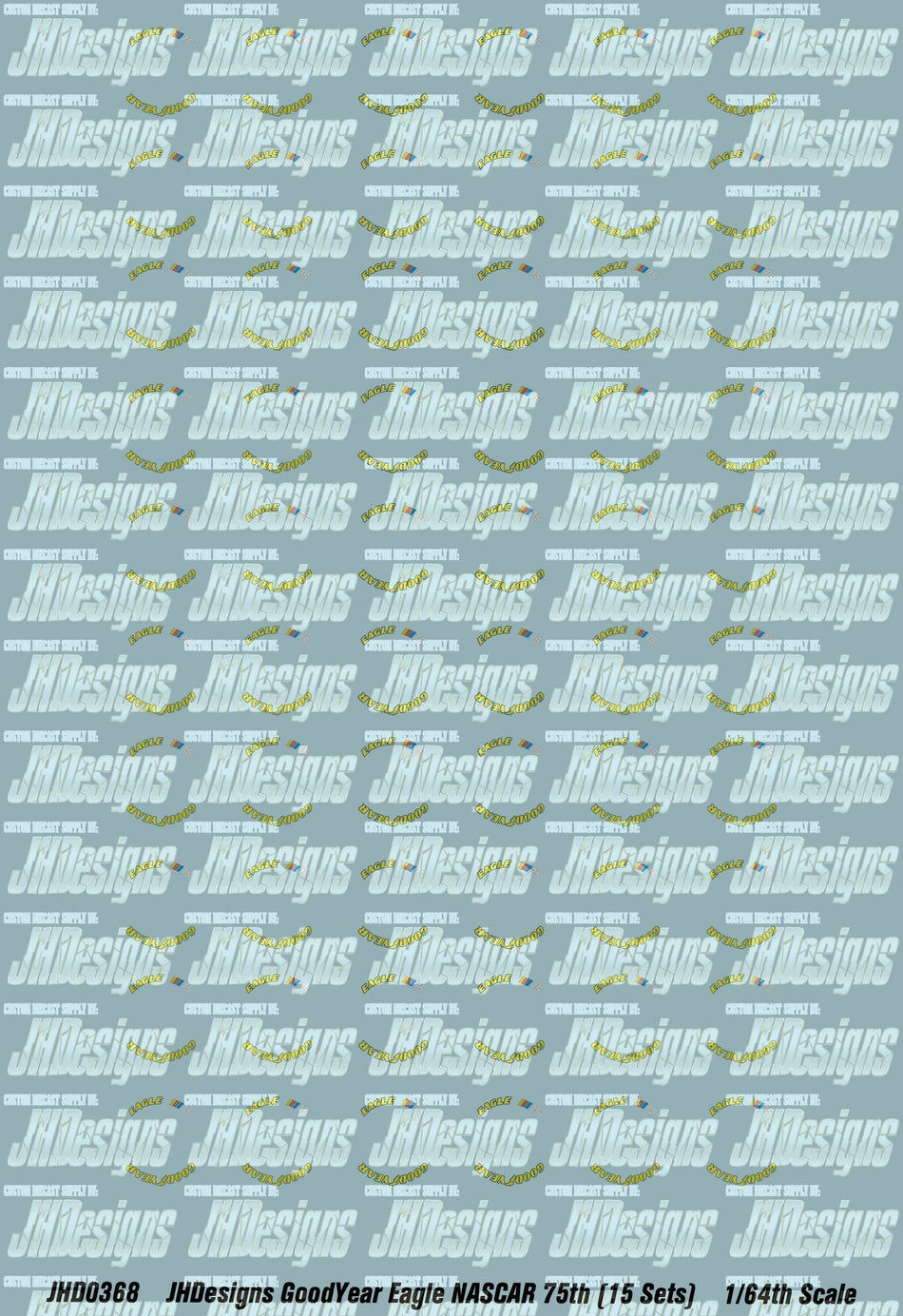 JH Designs 2023 Goodyear Eagle NASCAR 75th Tire Decals (10 Sets) 1:64 Racecar Decal Set