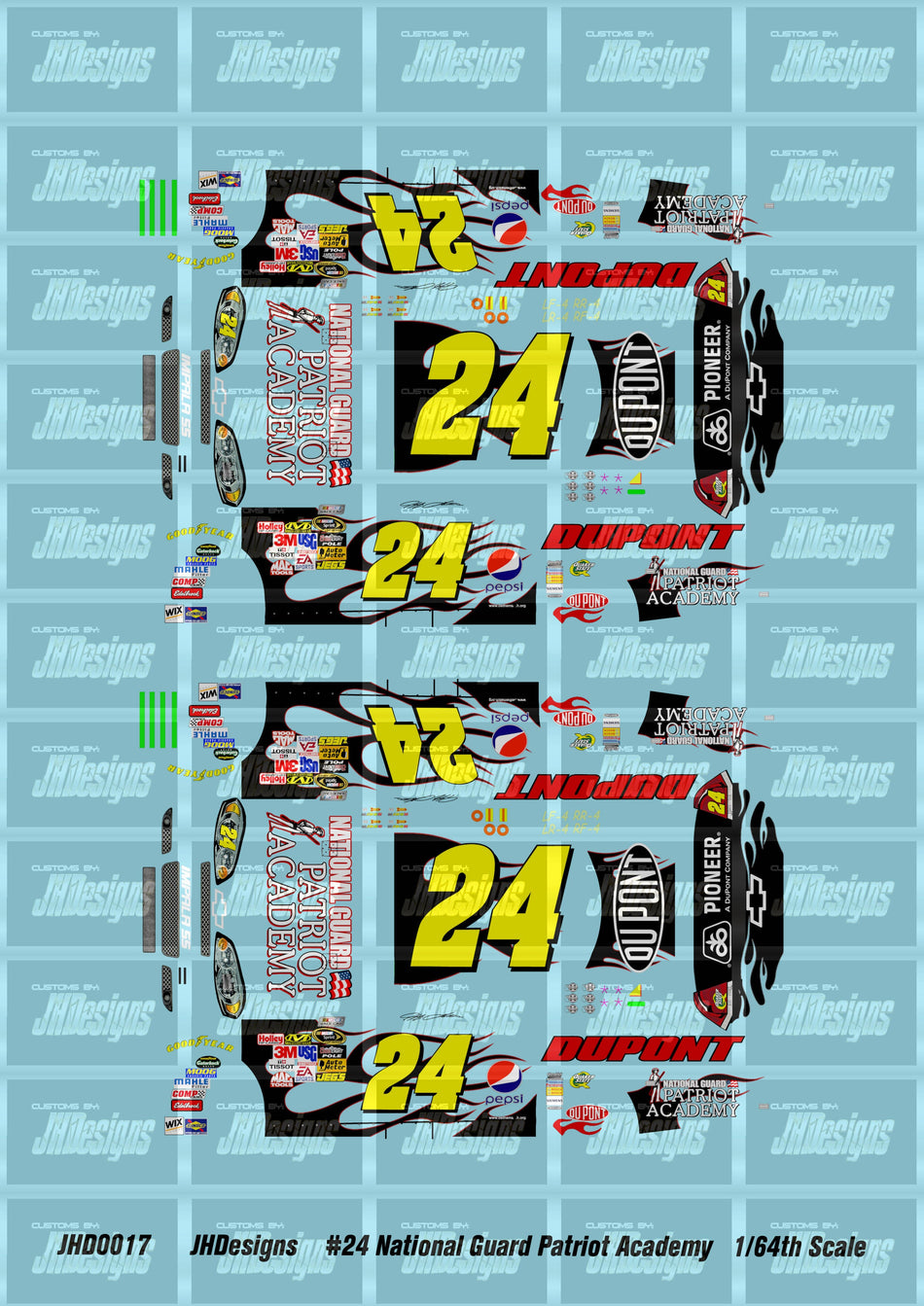 JH Designs Jeff Gordon 2009 CUP #24 National Guard - Patriot Academy 1:64 Racecar Decal Set