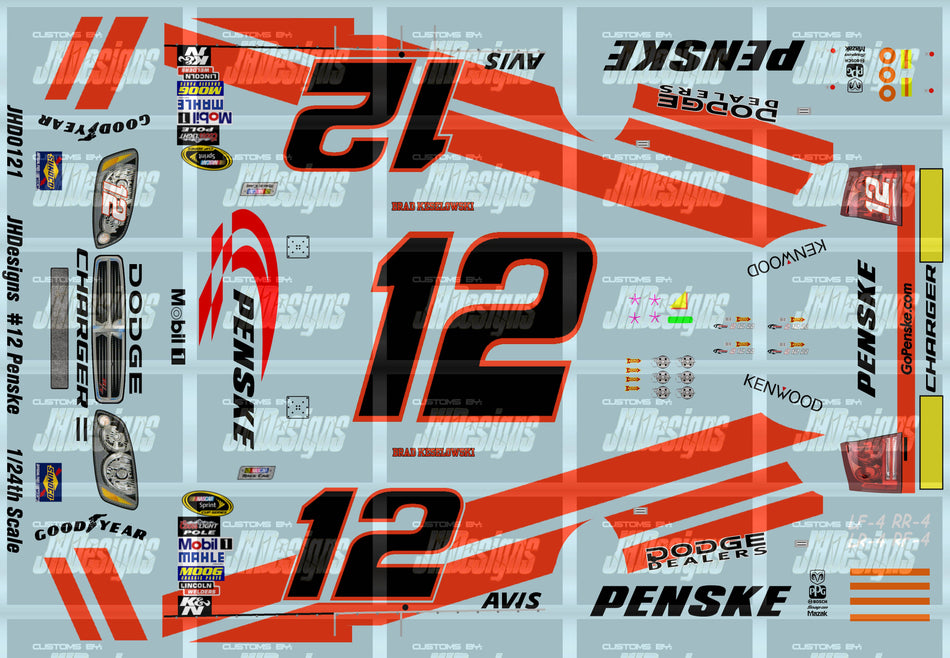 JH Designs Brad Keselowski 2009 CUP #12 Penske 1:24 Racecar Decal Set