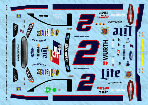 Millersport Customs 2015 Brad Keselowski Miller Lite 25 Years Ford Fusion 1/24 Decal Set