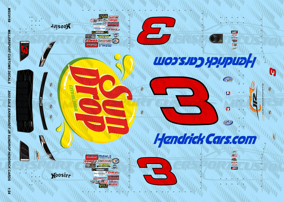 Millersport Customs 2023 Dale Earnhardt Jr. Sundrop HendrickCars.com Late Model 1/24 Decal Set