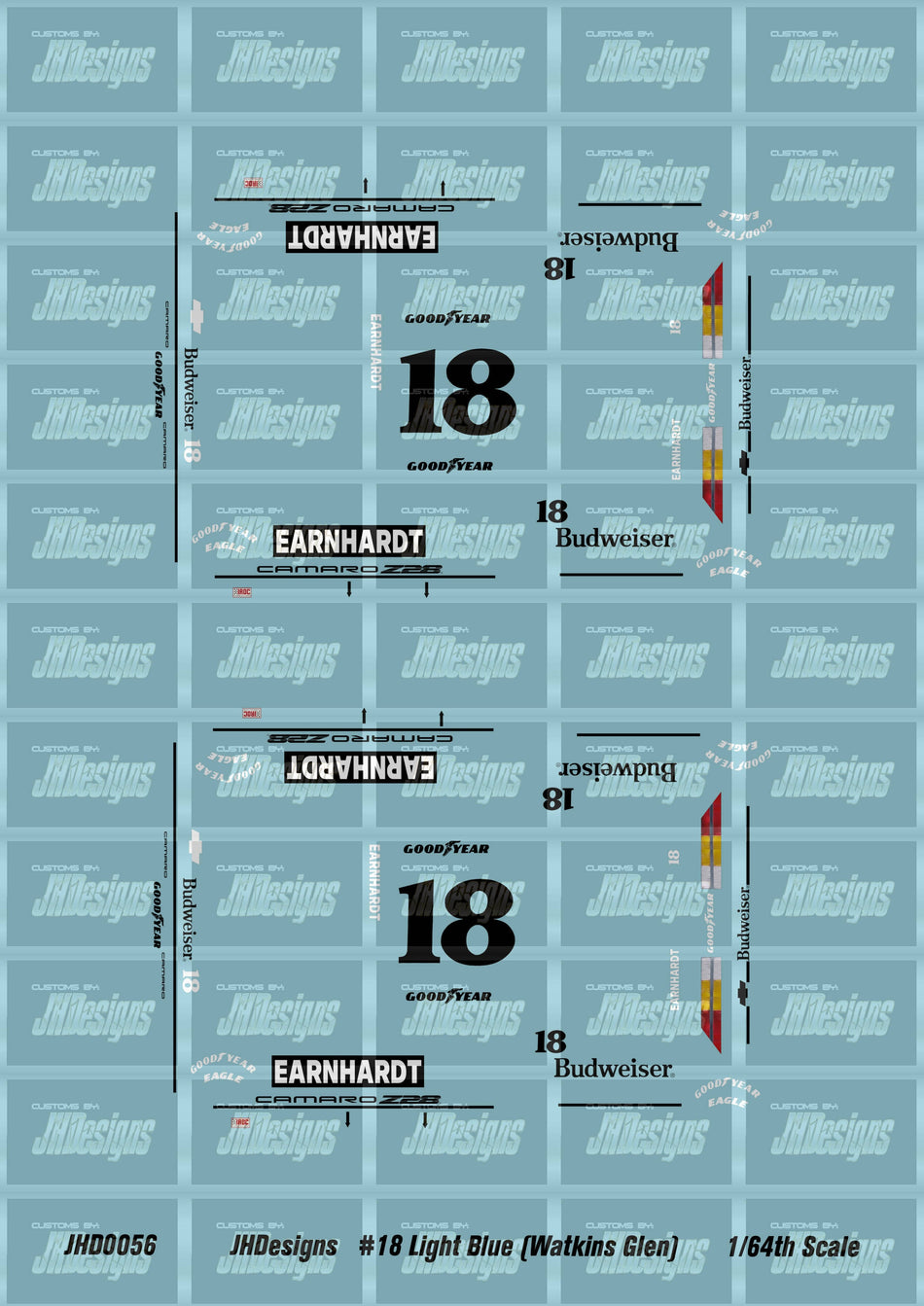 JH Designs Dale Earnhardt 1987 IROC #18 Light Blue (Watkins Glen) 1:64 Racecar Decal Set