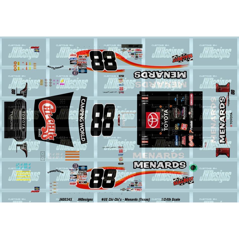 JH Designs Matt Crafton 2022 TRUCK #88 Chi-Chi's - Menards (Texas) 1:24 Racecar Decal Set