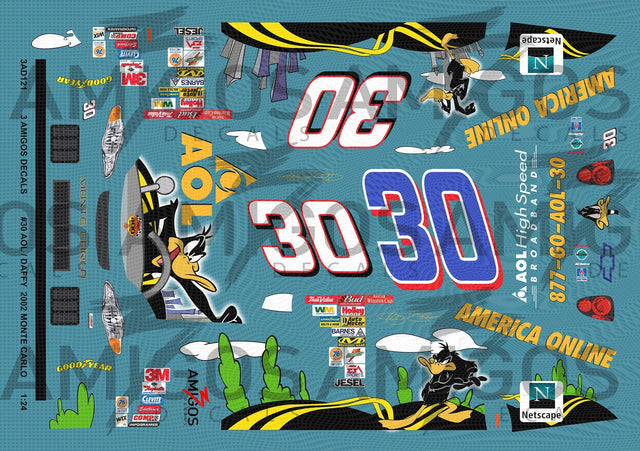 3 Amigos Decals #30 Jeff Green AOL Daffy Duck 2002 Monte Carlo 1:24 Decal Set - 1