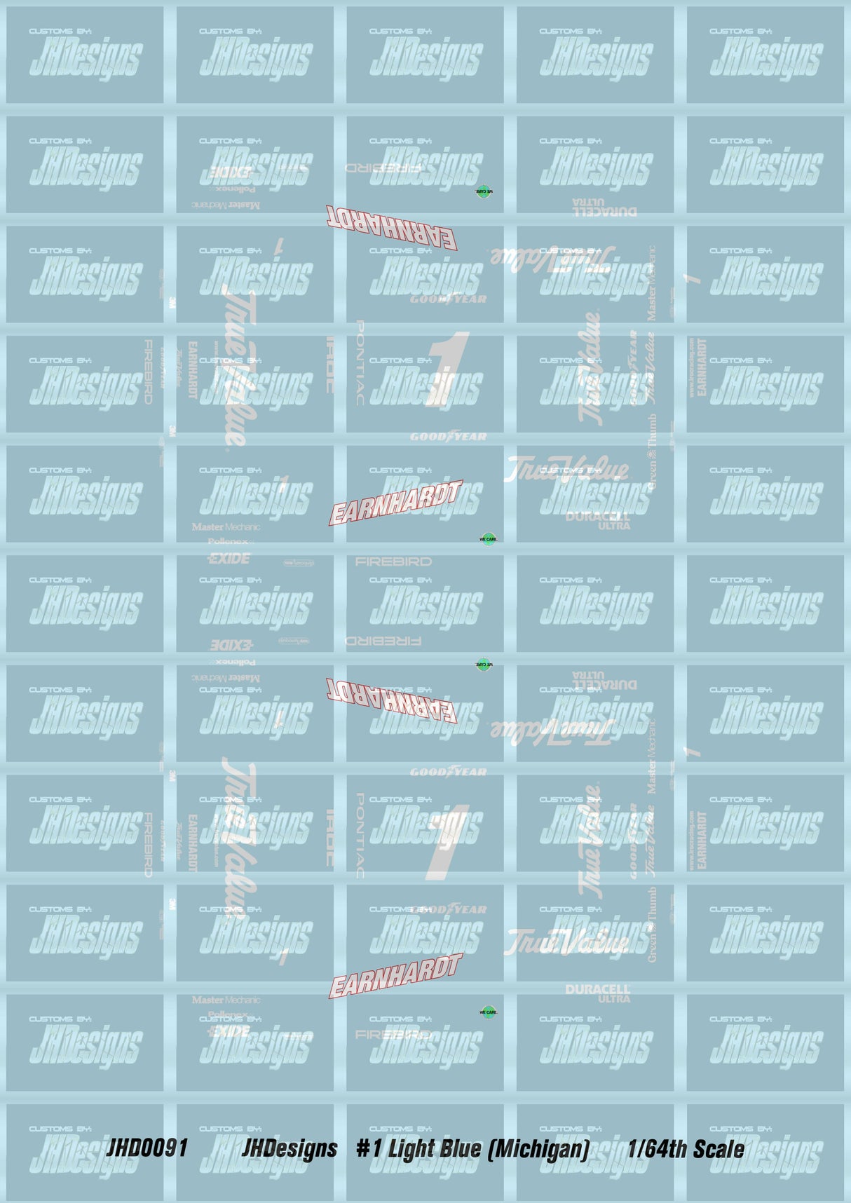 JH Designs Dale Earnhardt 2000 IROC #1 Light Blue (Michigan) 1:64 Racecar Decal Set