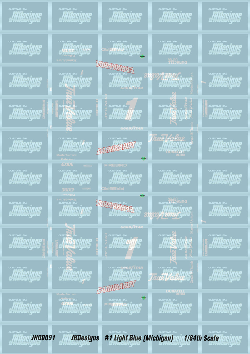 JH Designs Dale Earnhardt 2000 IROC #1 Light Blue (Michigan) 1:64 Racecar Decal Set