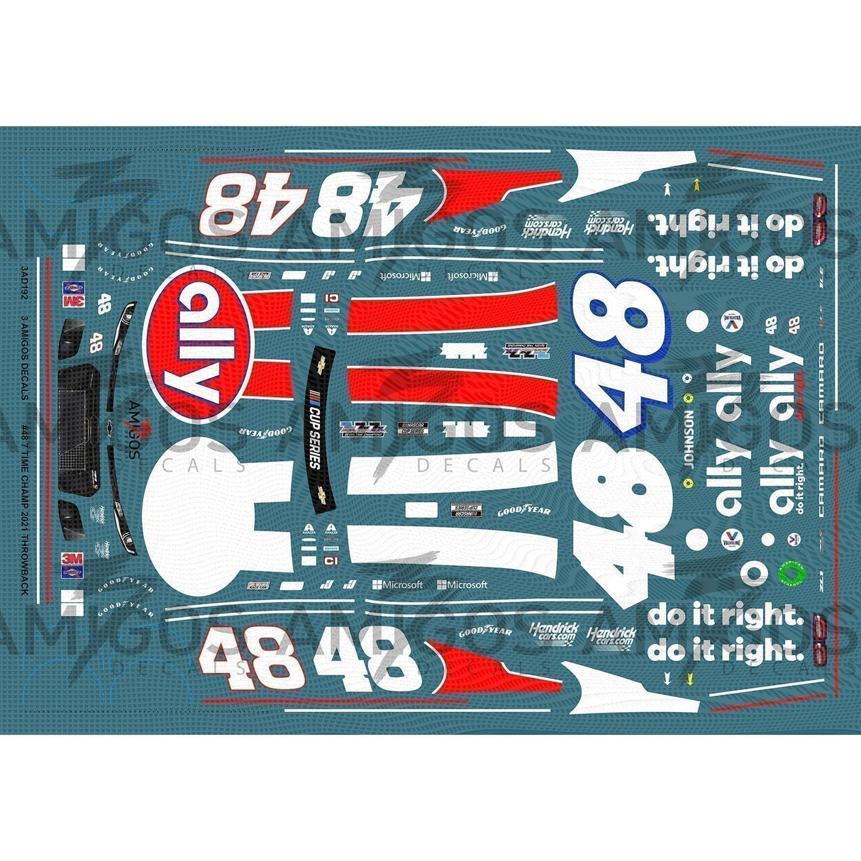 3 Amigos Decals #48 JIMMY JOHNSON ALLY 7 TIME CHAMP 2020 CAMARO THROWBACK 1:24 DECAL SET