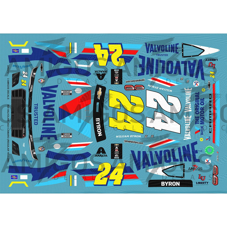 3 Amigos Decals #24 Valvoline STANDARD YELLOW 2023 Camaro Decal Set 1:24