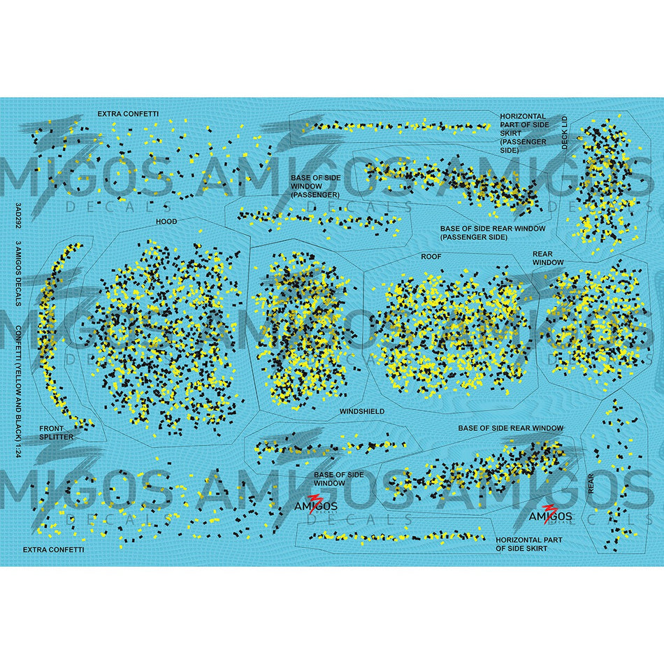 3 Amigos Decals CONFETTI YELLOW AND BLACK Decal Set 1:24